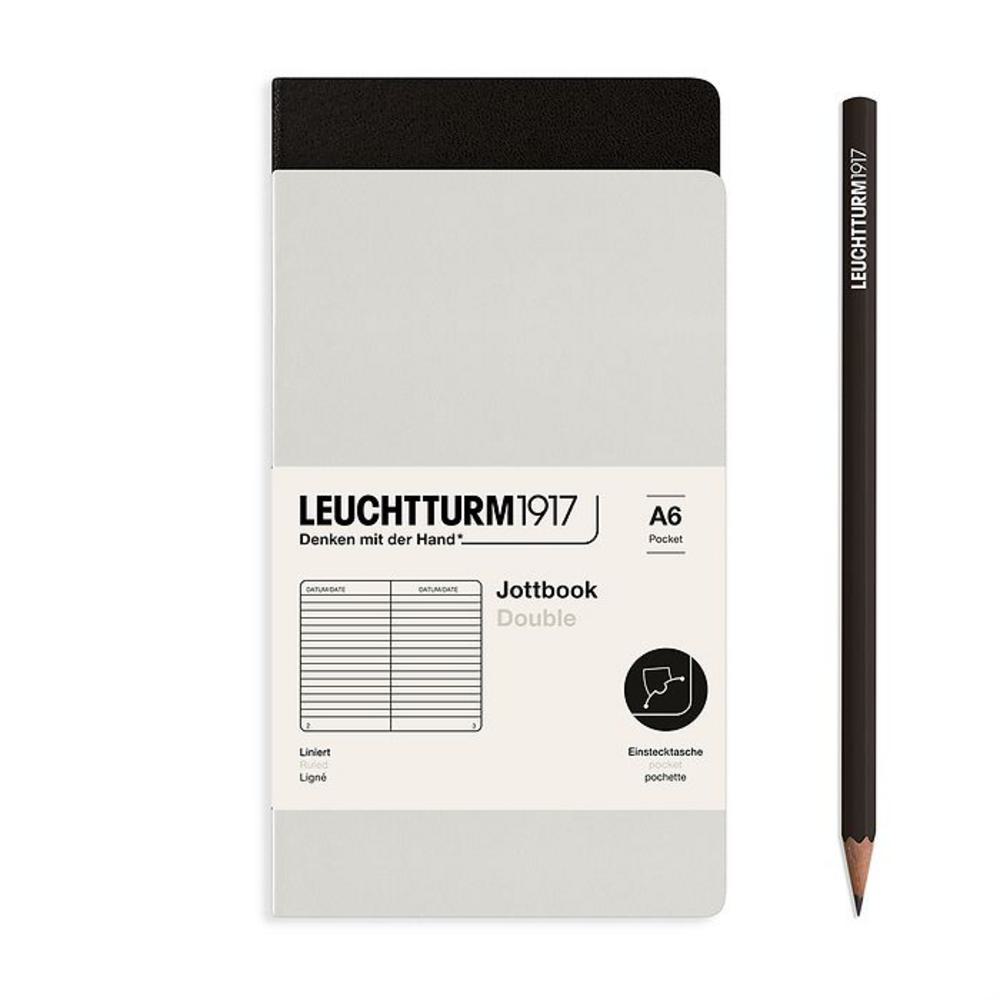 Leuchtturm, Grey, Journal, Art & School, A6, Ruled, Jottbook Double, Light Grey & Black, 724300